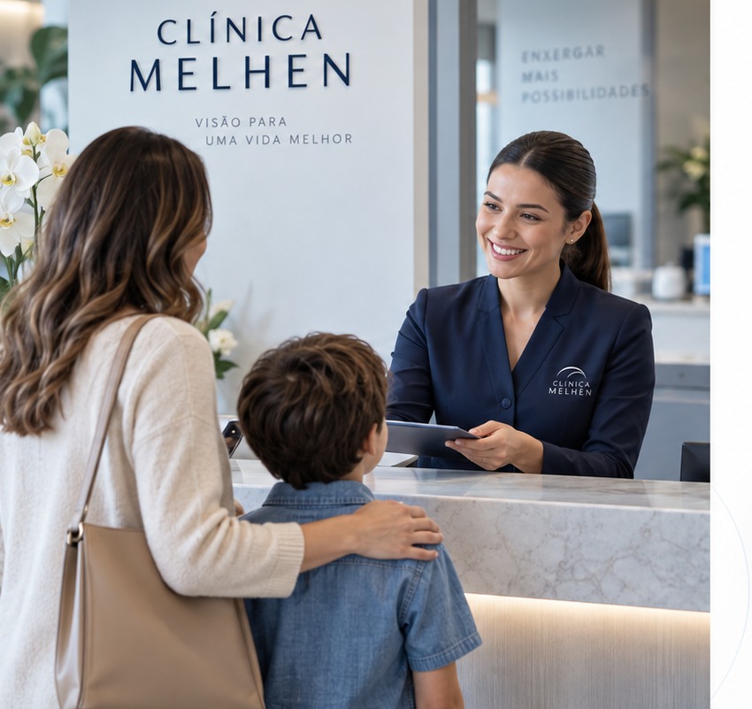 Recepção acolhedora e moderna da Clínica Melhen